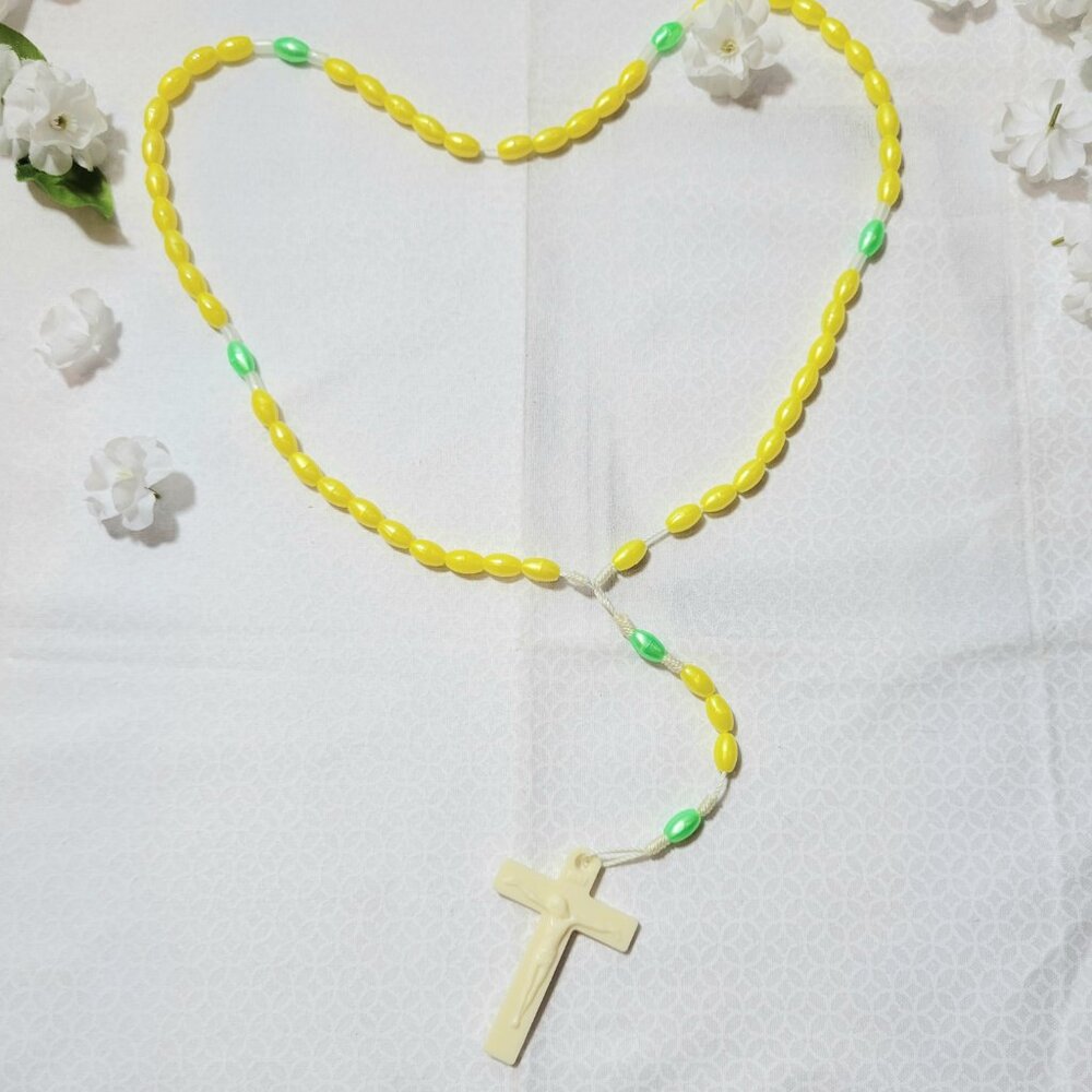 Catholic Unisex Bright Yellow & Lime Green Beaded Catholic Prayer Rosary Beads